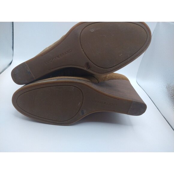 Lucky Brand Tan Suede Lace-Up Wedge Ankle Boots - Womens Size 7M - Picture 6 of 9